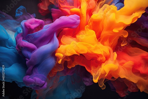 A detailed close-up view of a vibrant and colorful liquid substance. This image can be used to depict a variety of concepts related to science, chemistry, art, creativity, and abstract ideas.