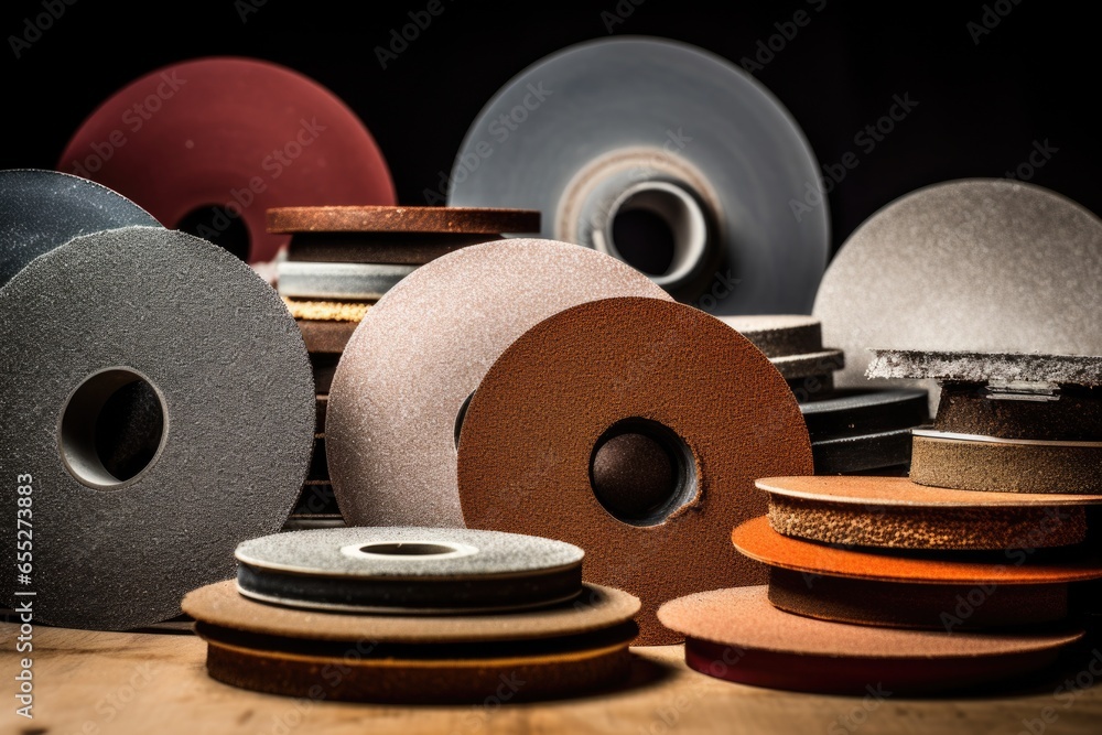 A collection of different types of grinding wheels suitable for a