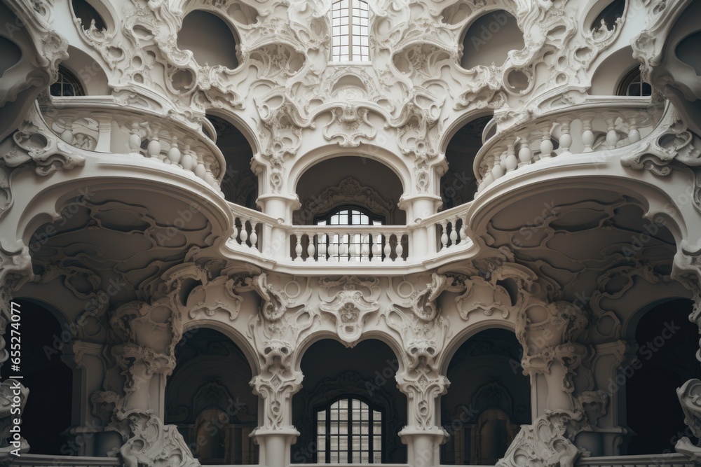 A picture of a large building with numerous arches and windows. This versatile image can be used to depict architectural design, historical landmarks, or urban landscapes.