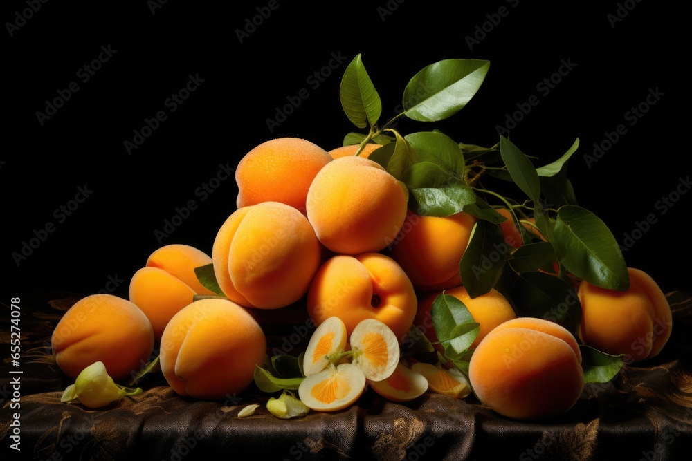 A pile of ripe apricots sitting on top of a table. Perfect for food and nutrition-related projects.