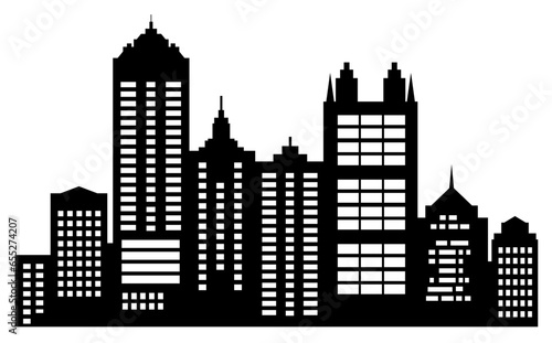 A set of silhouettes of city buildings, background cities flourishing