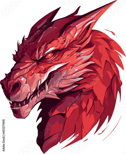 Furious Red Dragon Head Stylized Vecotr