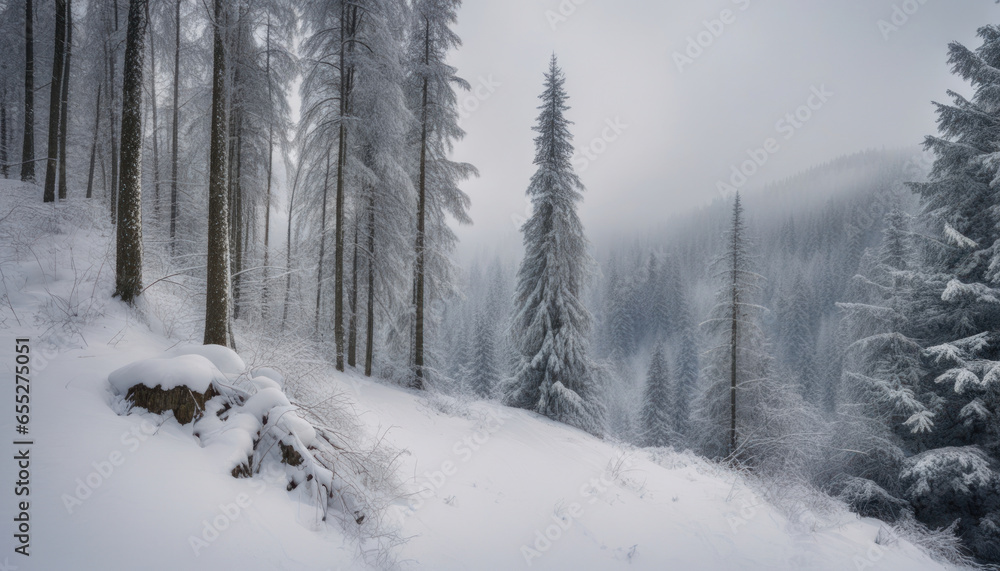 Winter Forest in the Carpathians, Lake Vito Winter Forest in the Carpathians, Lake Vito