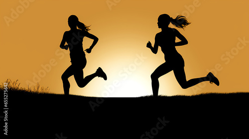 silhouettes of two women running 