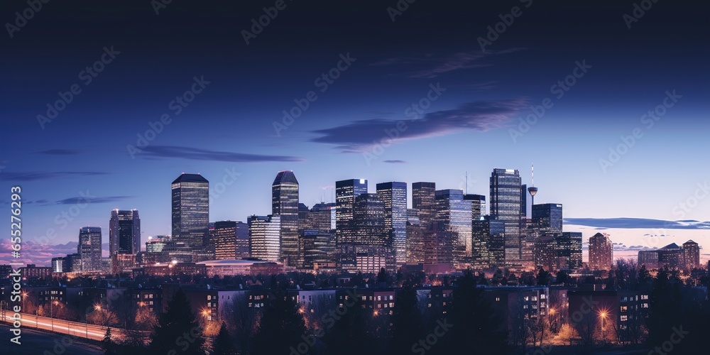 Fototapeta premium Panoramic view of a city skyline at dusk , concept of Urban landscape
