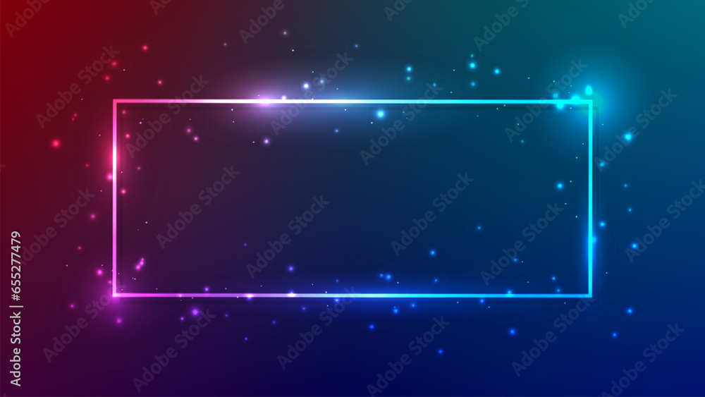 Obraz premium Neon rectangular frame with shining effects and sparkles