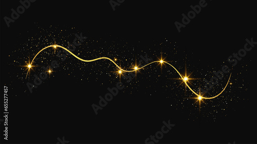 Gold glittering confetti wave and stardust