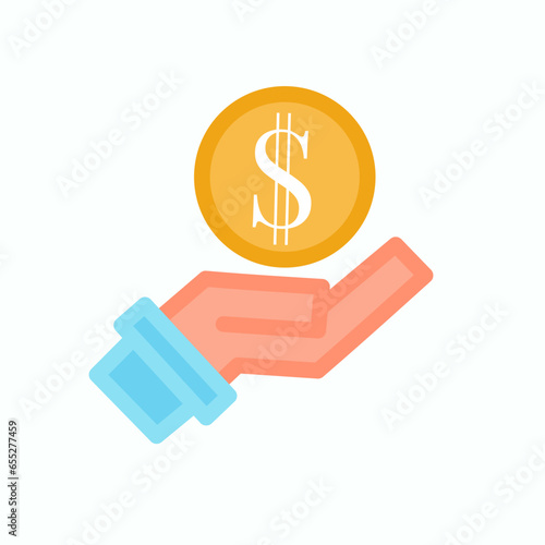 investment concept, money in hand logo, financial investor, business investment icon in yellow, gold, blue colors