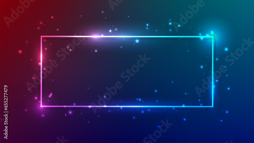 Neon rectangular frame with shining effects and sparkles