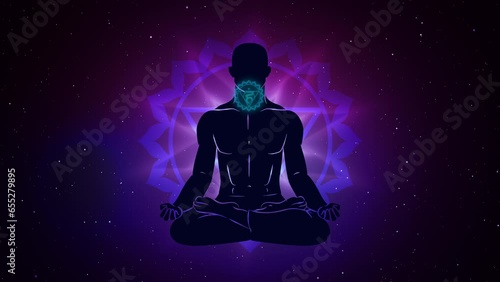 Vasudha chakra with meditation human in lotus pose photo