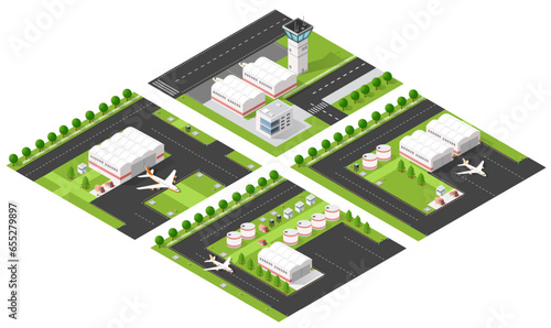 City's airport, the trees and the flight of construction and building