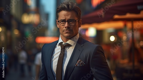 Portrait of an attractive businessman dressed in a suit on the street