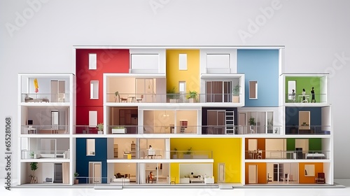 Conceptual image of a multi-storey residential building. 3d illustration