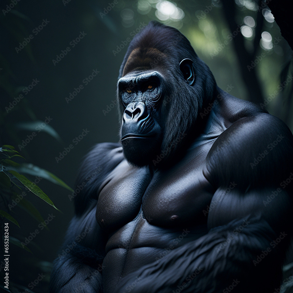 Gorilla in the Jungle Photography, generative ai Gorilla in the Jungle Photography, generative ai