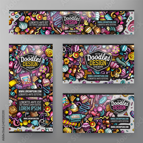 Cartoon vector doodle set of Candies corporate identity templates