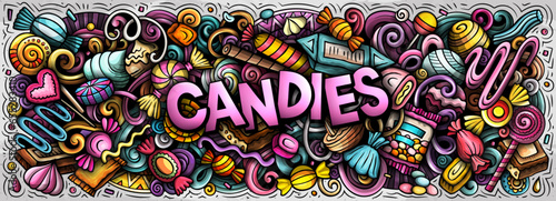 Candies doodle cartoon funny banner