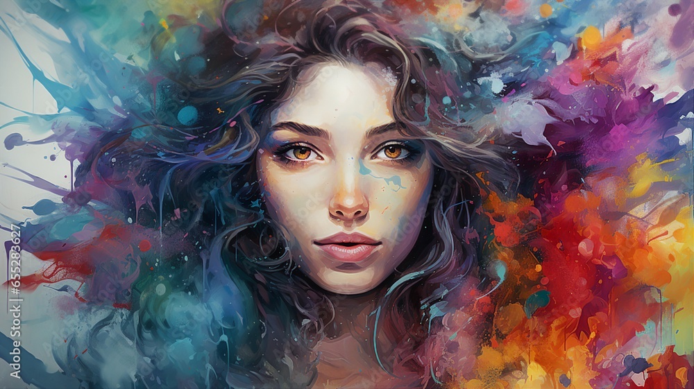portrait of a woman watercolor background