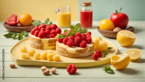 breakfast with fruits and juice