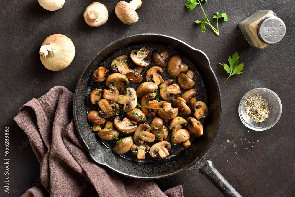 Roasted mushroom in cast iron pan Roasted mushroom in cast iron pan
