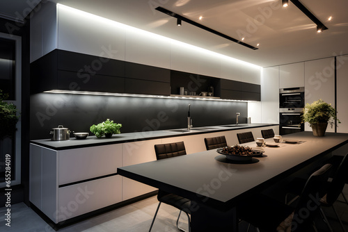 modern kitchen room interior design black and white
