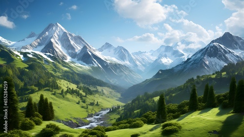 Panoramic view of the beautiful alpine landscape in the summer