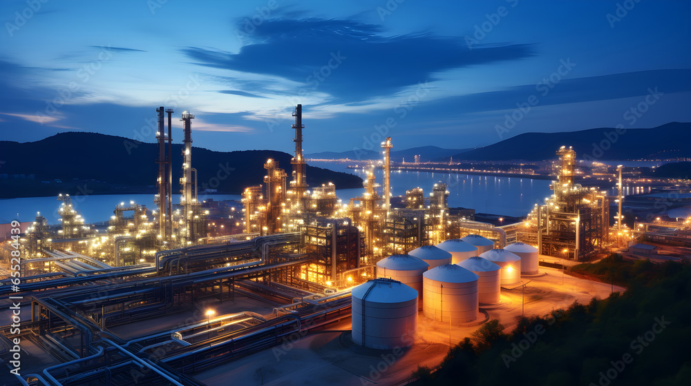 Oil refinery from oil industry area, aerial view Oil refinery from oil industry area, aerial view