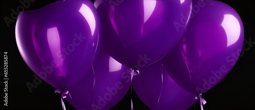 Purple balloons on plain black background from Generative AI