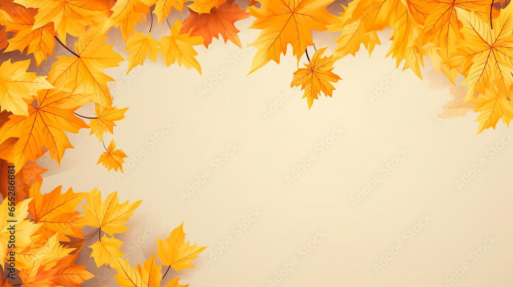 Fototapeta premium Autumn orange maple leaves, text frame. Generative AI