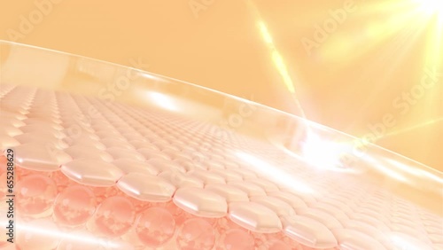 UV-protected 3D animation of skin cells. The serum is absorbed via the skin and reduces sagging skin cells. lighting moisturizer Dark skin tone gave way to bright.