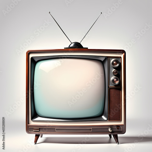 Illustrate a retro TV on a white background, evoking a nostalgic feel with its isolated, vintage charm.