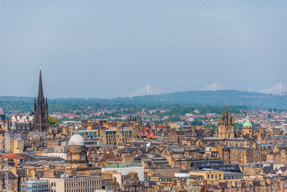 top views of Edinburgh city from the Arthur seat, Scotland