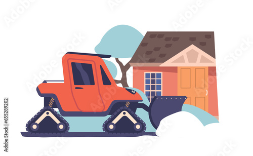 Snow-clearing Machine Diligently Sweeps Through The Street, Its Powerful Blades And Brushes Removing The Winter Blanket