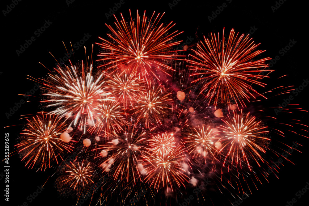 Brilliant New Years Eve firework display close-up isolated on a white background 