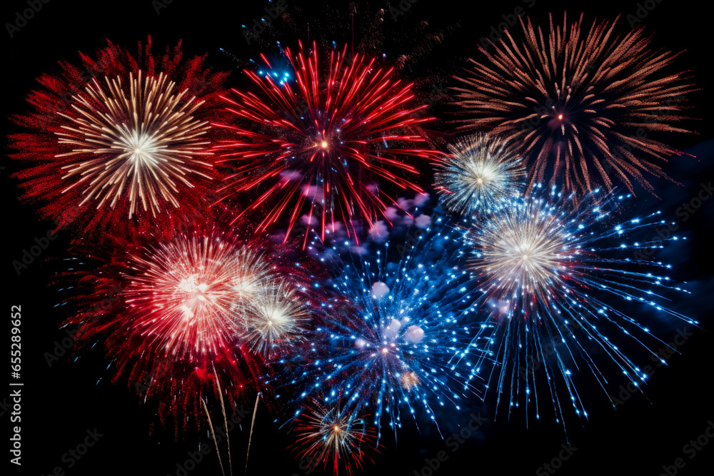 Naklejka premium Brilliant New Years Eve firework display close-up isolated on a white background