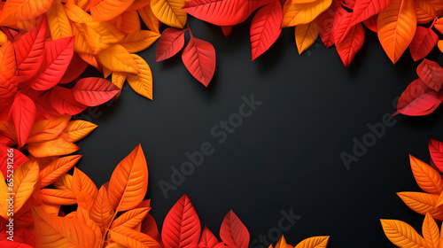 Autumn orange maple leaves, text frame. Generative AI