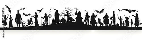Halloween Silhouettes in Black Icons and Characters on White Isolation