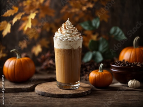 Pumpkin cream cold brew latte autumn leaves commercial light