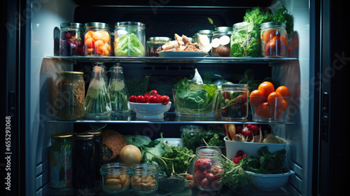 well-arranged refrigerator showcasing a variety of fresh and healthy vegetables, clean meal prep banner