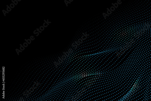 Blue Technology Waves Pattern Abstract On Black Background. Particle. Vector Illustration