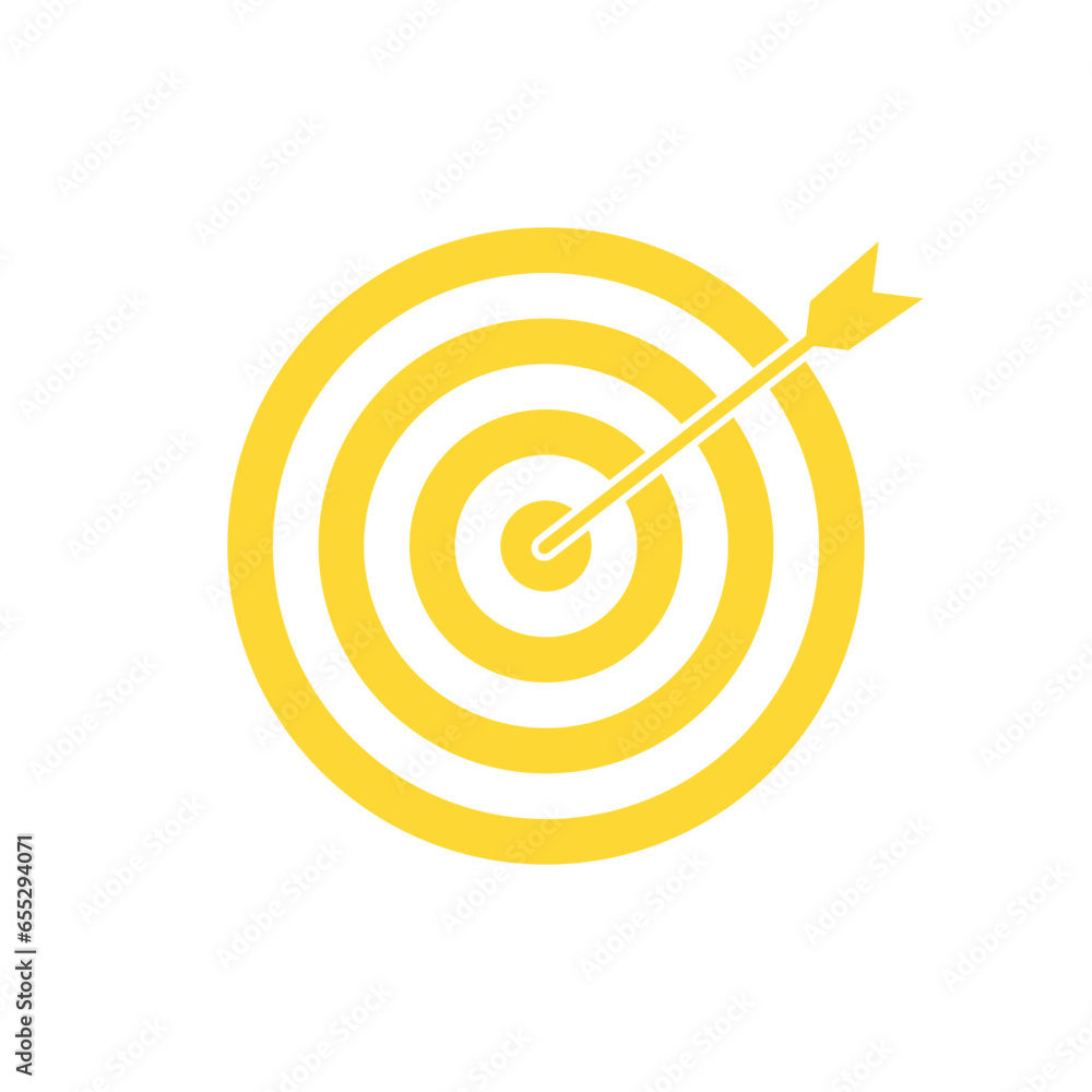 Yellow bullseye dart target icon. Dart target goal marketing sign. Arrow dart logo vector. Winner dart sign. Yellow bullseye dart target icon. Dart target goal marketing sign. Arrow dart logo vector. Winner dart sign.
