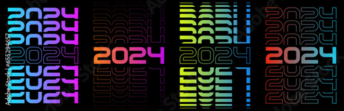 2024 Text Design. Vector 2024 Typography Illustration Design Element for New Year 2024 Social Media Post, Greeting Card, Banner, Poster, Retro Text Effect, vintage style of eighties, cyberpunk style