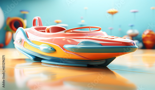 Toy boat in soft colors, plasticized material, educational for children to play. AI generated