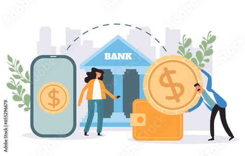 Bank money digital transfer online mobile business concept. Vector flat graphic design illustration
