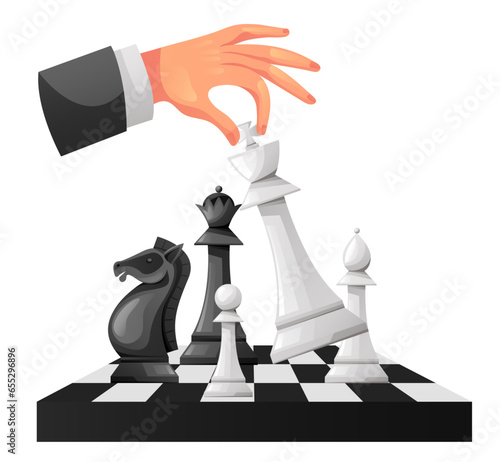 Chess strategy game checkmate piece competition challenge concept. Vector flat graphic design illustration
