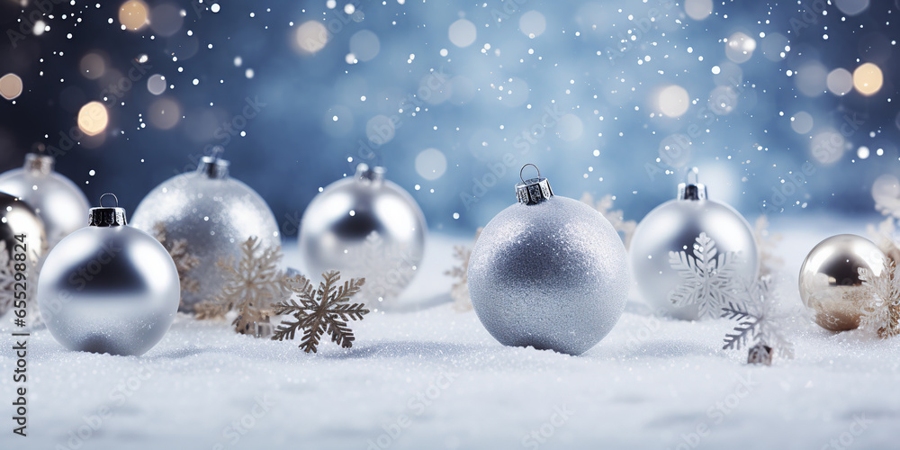 Сhristmas balls on snow. Holiday concept for banner, greeting card, invitation. Сhristmas balls on snow. Holiday concept for banner, greeting card, invitation.