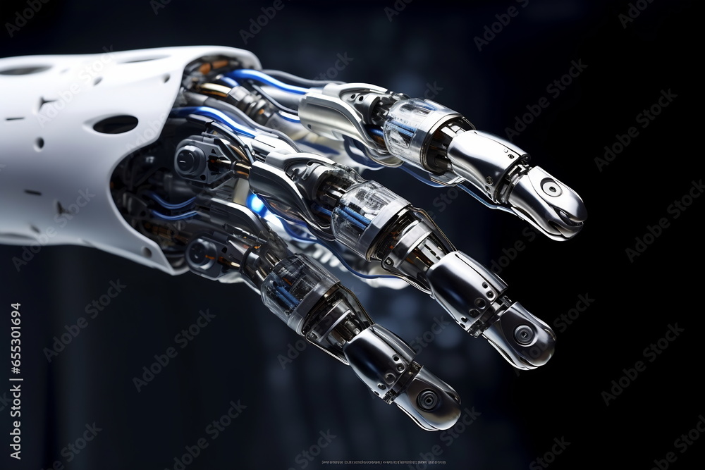 Artificial intelligence. Future technology concept - robot hand on a black background