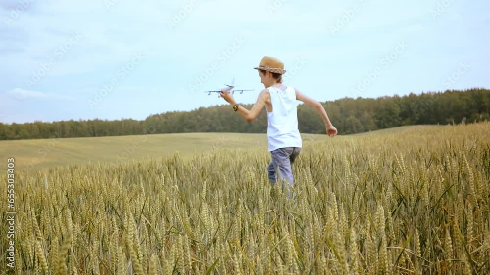 Field of Dreams: Happy Child's Play with a Toy Airplane in the Sunlight Field of Dreams: Happy Child's Play with a Toy Airplane in the Sunlight
