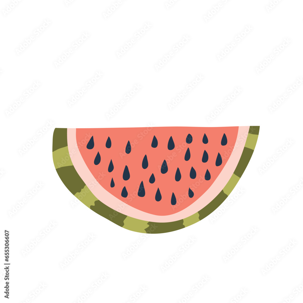 watermelon with slices and seeds. Bright juicy summer fruit. Colored flat vector illustration isolated on white background watermelon with slices and seeds. Bright juicy summer fruit. Colored flat vector illustration isolated on white background