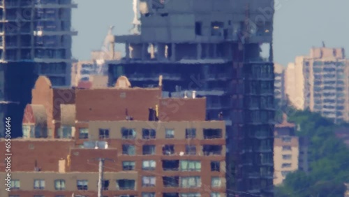 Heat haze and atmosphere distortion caused by heat wave during hot summer time in the city. Heatwave in North America. High temperatures and intense climate change. Air pollution, natural disaster.