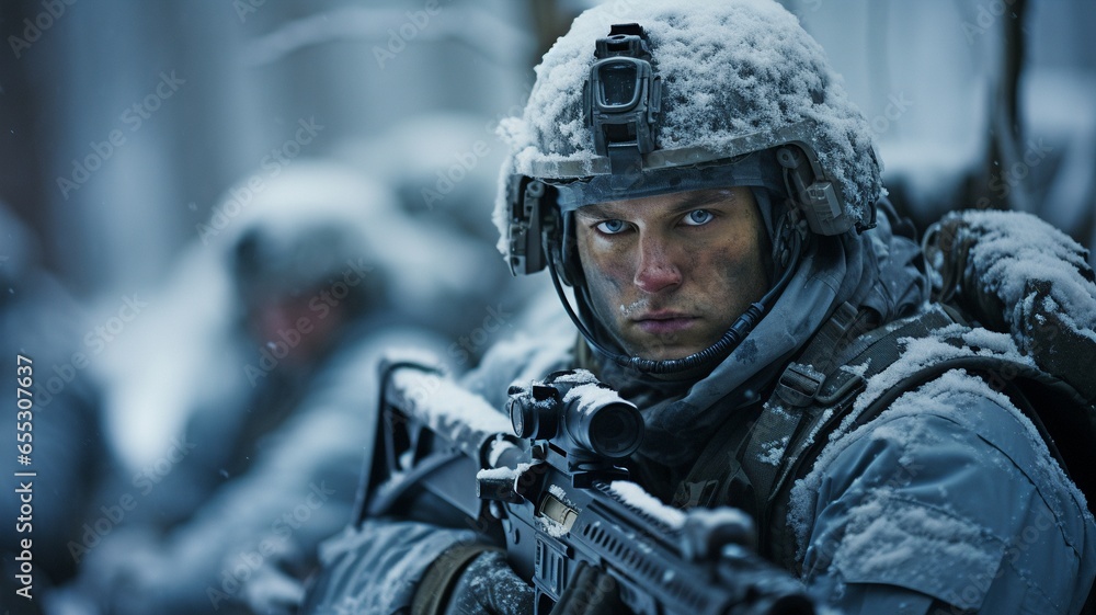 man gun soldier soldiers in the snowy wilderness. man gun soldier soldiers in the snowy wilderness.